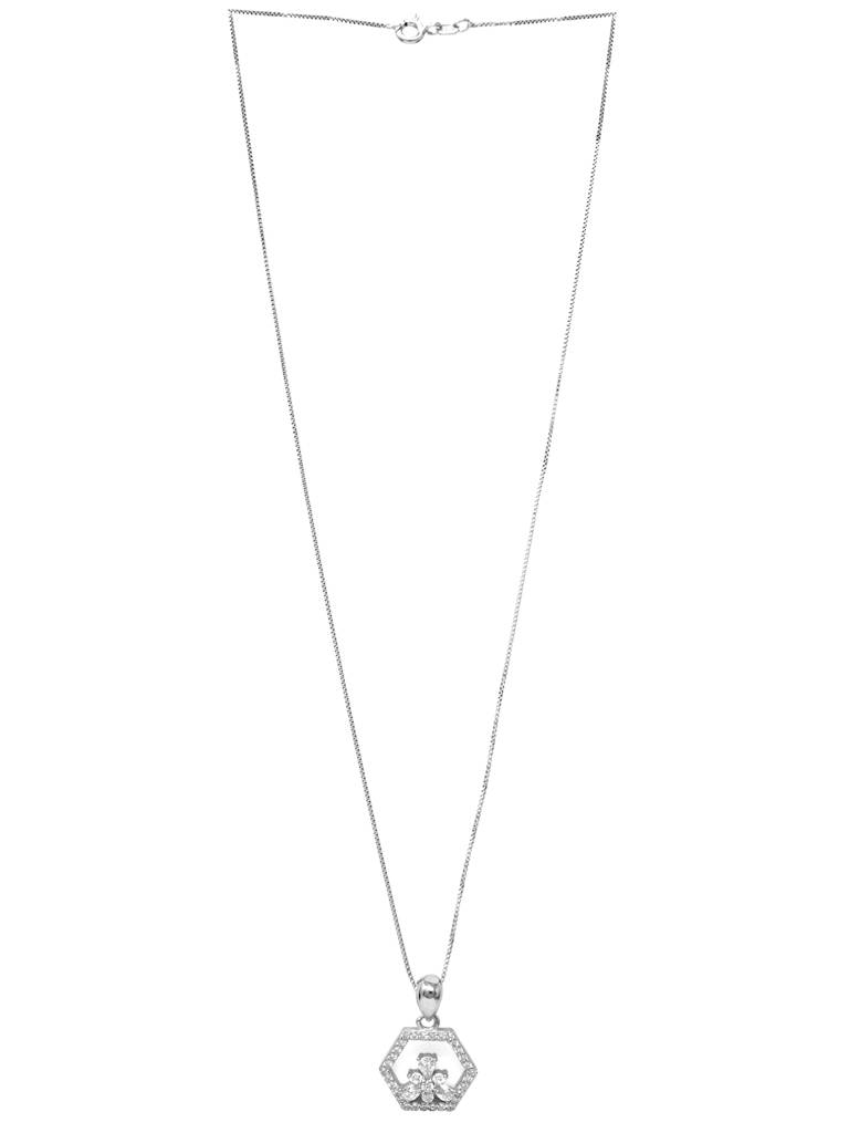 Hexagon With A Flower Sterling Silver Pendant With Chain : MCSPC532D1257