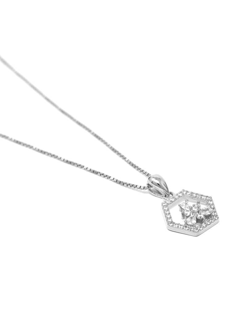 Hexagon With A Flower Sterling Silver Pendant With Chain : MCSPC532D1257