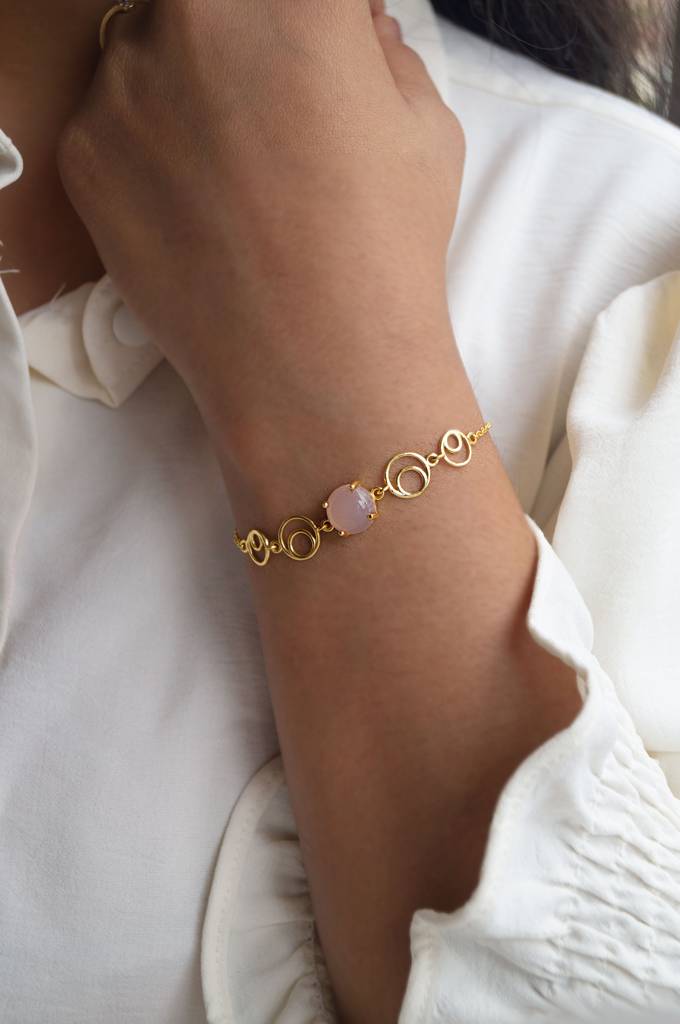 Rosy Circle Game Gold Plated Sterling Silver Chain Bracelet : MCYBC81D135