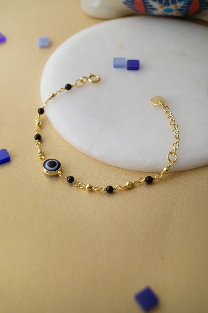 Evil Eye Gold Plated Sterling Silver Chain Kids Nazariya Bracelet : MCYBK898D2259
