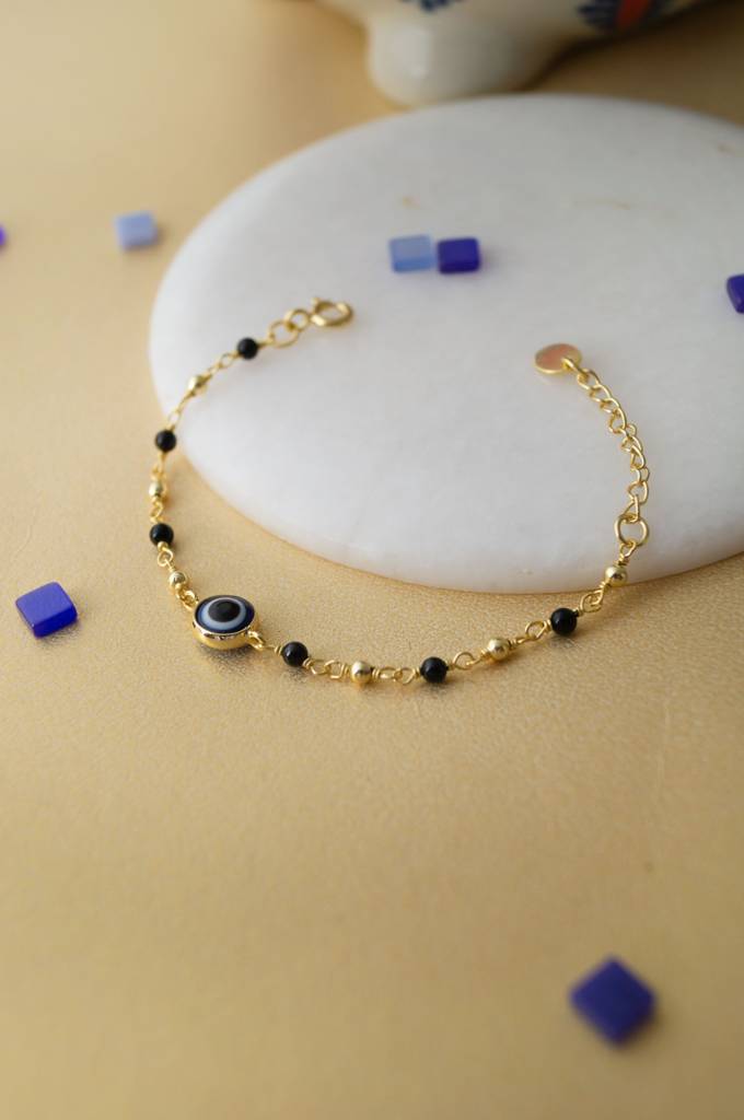 Evil Eye Gold Plated Sterling Silver Chain Kids Nazariya Bracelet : MCYBK898D2259