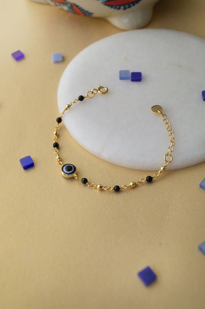 Evil Eye Gold Plated Sterling Silver Chain Kids Nazariya Bracelet : MCYBK898D2259