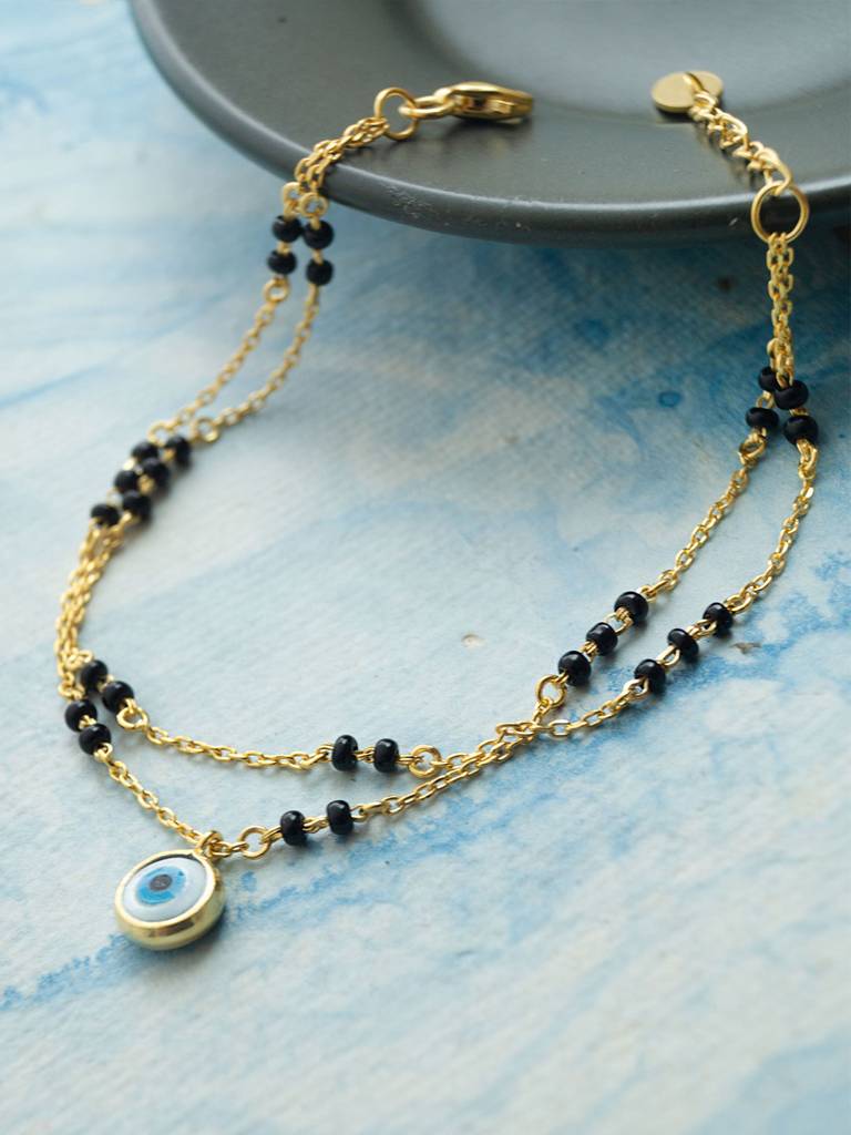 Mannash Charmingly Trendy Evil Eye Gold Plated Sterling Silver Mangalsutra Bracelet : MCYBM868D2006