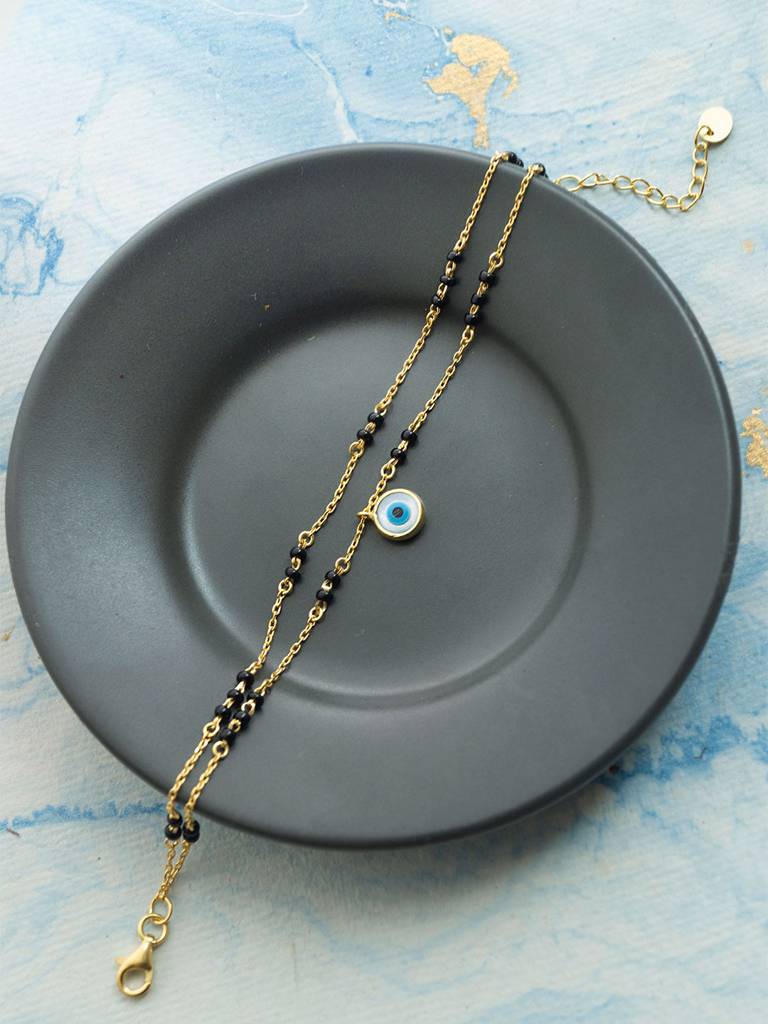 Mannash Charmingly Trendy Evil Eye Gold Plated Sterling Silver Mangalsutra Bracelet : MCYBM868D2006