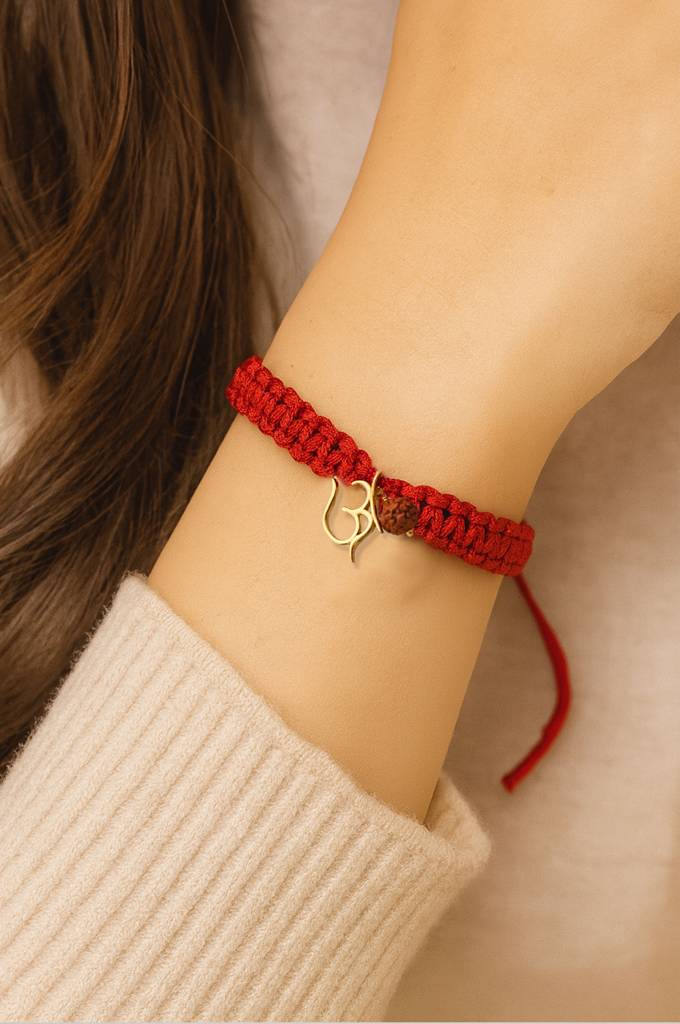 Mannash Sacred Om Gold Plated Sterling Silver Thread Bracelet : MCYBT669D2329