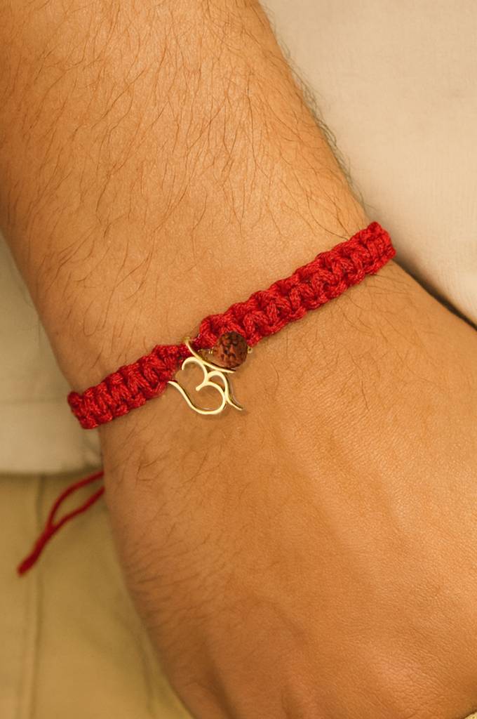 Mannash Sacred Om Gold Plated Sterling Silver Thread Bracelet : MCYBT669D2329