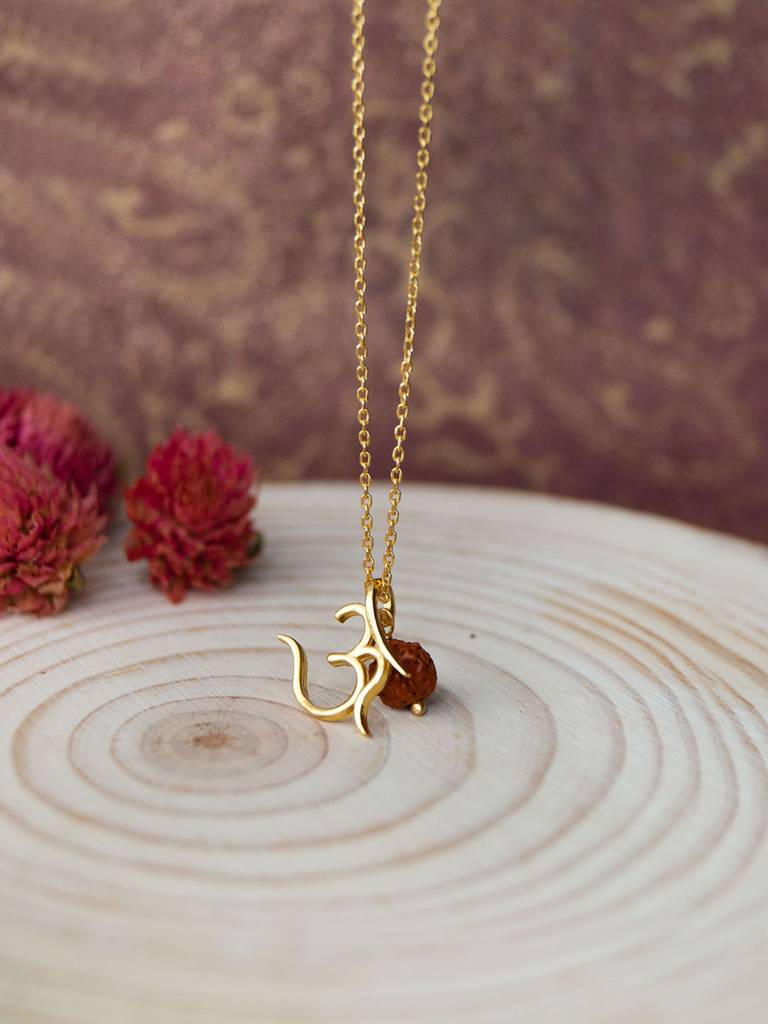 Sacred Om With Rudraksh Gold Plated Sterling Silver Charm Pendant : MCYCPC669D1595