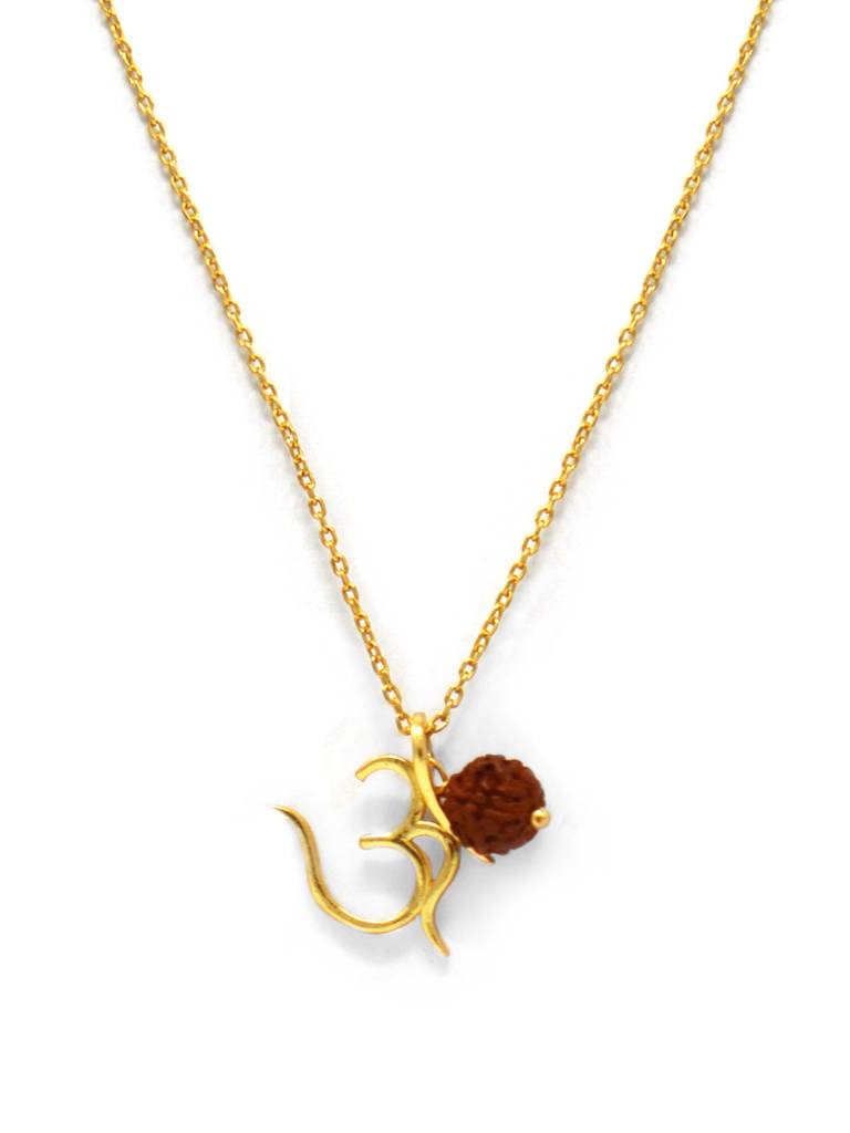 Sacred Om With Rudraksh Gold Plated Sterling Silver Charm Pendant : MCYCPC669D1595