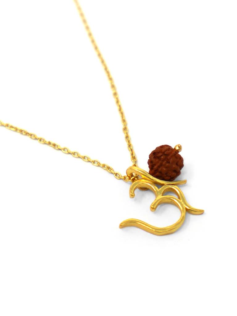 Sacred Om With Rudraksh Gold Plated Sterling Silver Charm Pendant : MCYCPC669D1595