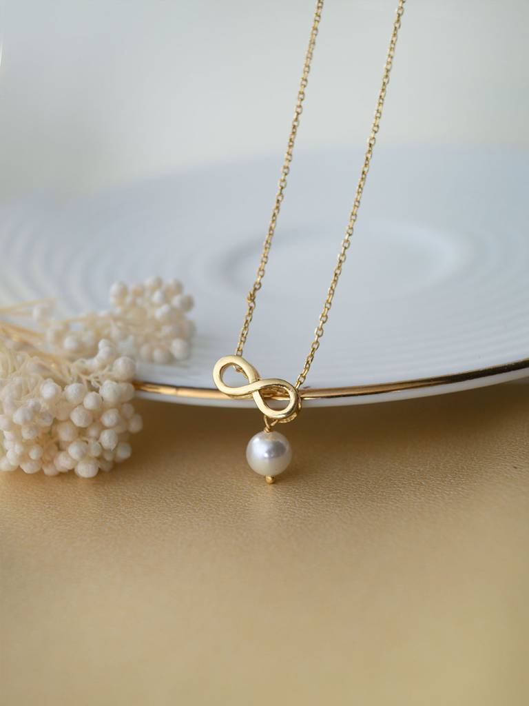 Infinity Love With Pearl Gold Plated Sterling Silver Charm Pendant With Chain : MCYCPC670D1599