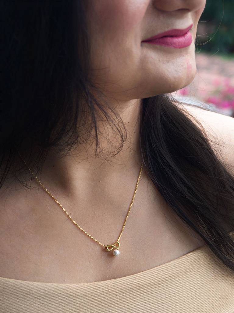 Infinity Love With Pearl Gold Plated Sterling Silver Charm Pendant With Chain : MCYCPC670D1599