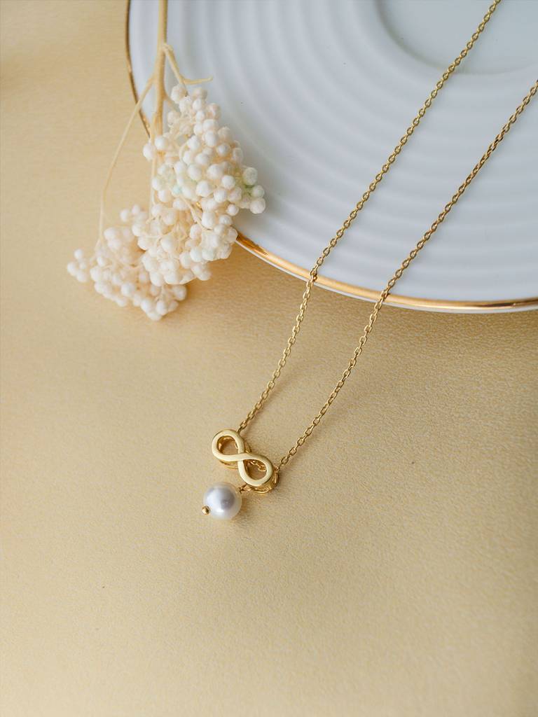 Infinity Love With Pearl Gold Plated Sterling Silver Charm Pendant With Chain : MCYCPC670D1599