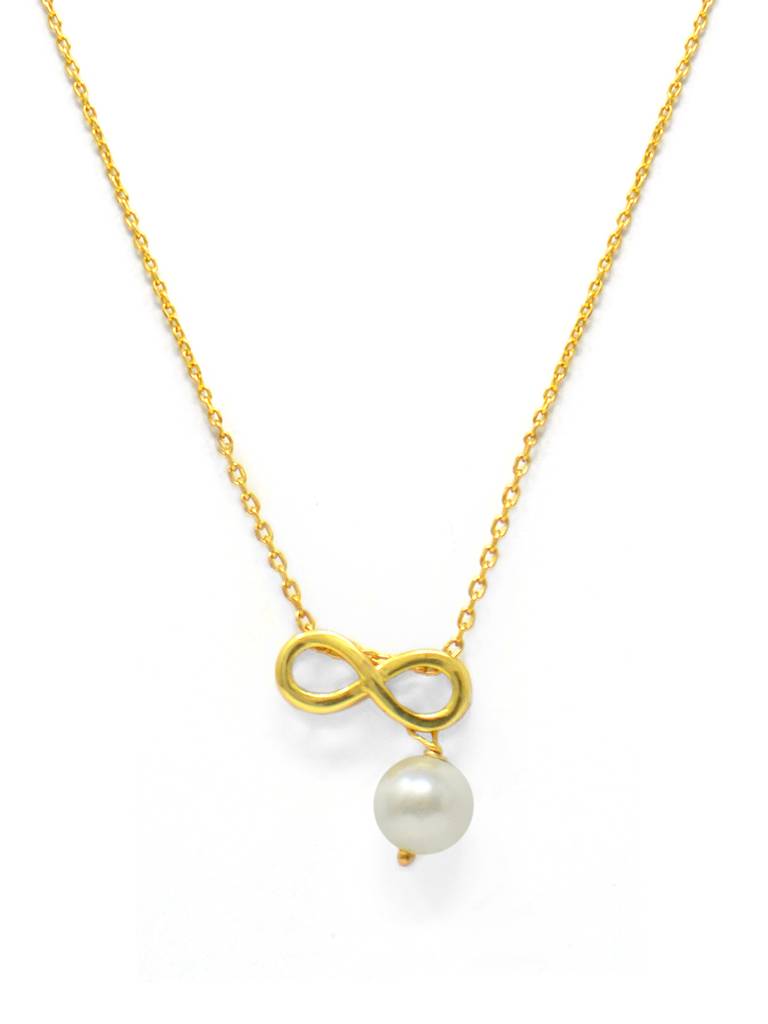 Infinity Love With Pearl Gold Plated Sterling Silver Charm Pendant With Chain : MCYCPC670D1599