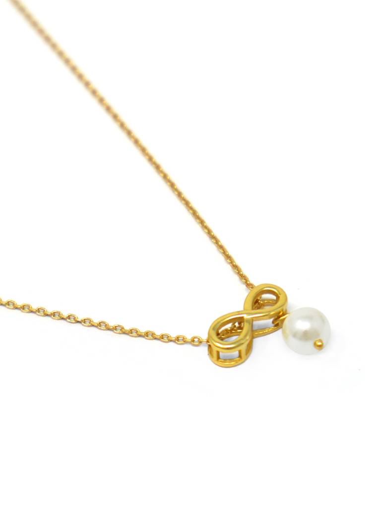 Infinity Love With Pearl Gold Plated Sterling Silver Charm Pendant With Chain : MCYCPC670D1599