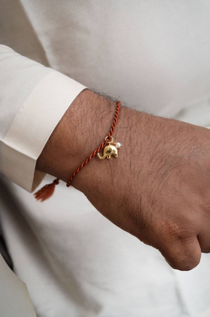 Mannash Cute Elephant With Pearl Gold Plated Sterling Silver Charm Rakhi : MCYCR673D1620