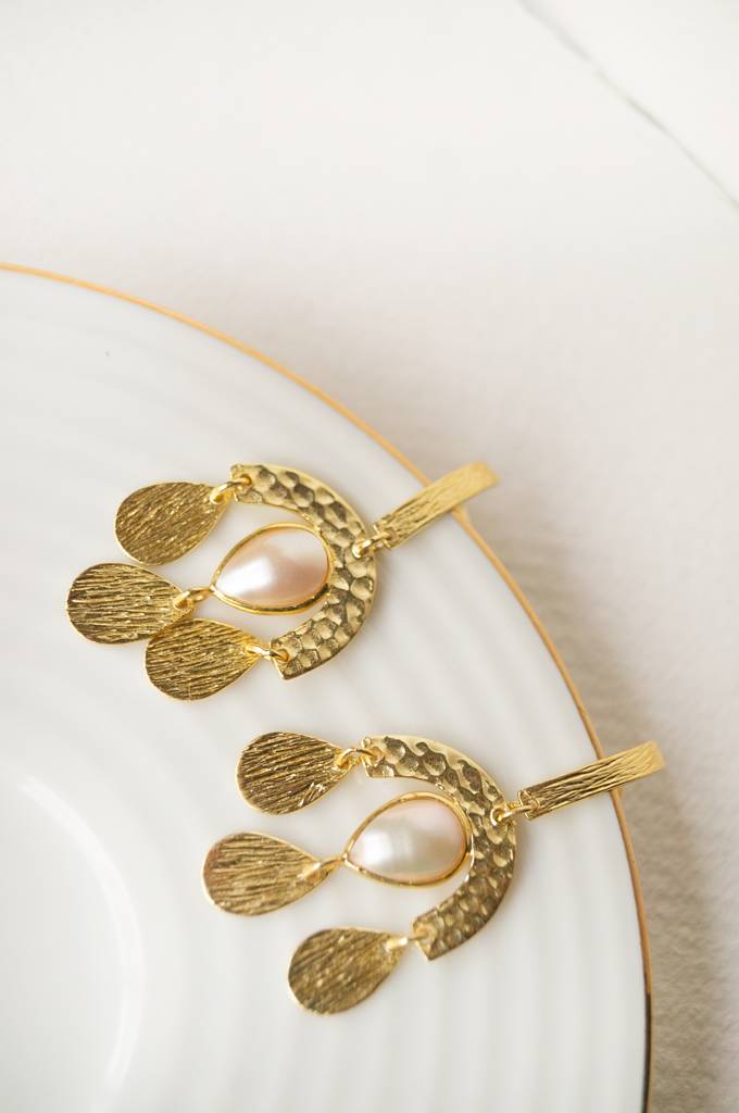 Mannash Dance Away Gold Plated Sterling Silver Pearl Droplet Earrings : MCYED250D488