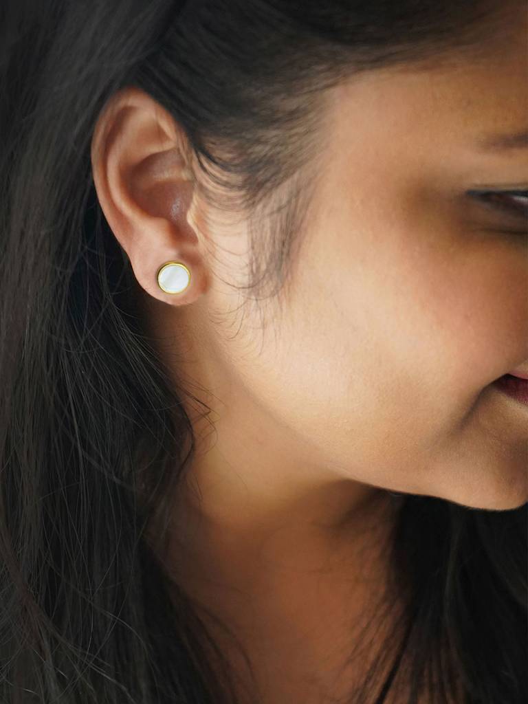 Mother Of Pearl Gold Plated Sterling Silver Stud Earrings