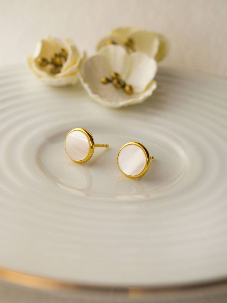 Mother Of Pearl Gold Plated Sterling Silver Stud Earrings