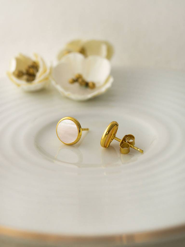 Mother Of Pearl Gold Plated Sterling Silver Stud Earrings