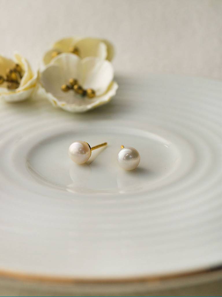 Mannash Classic Fresh Water Pearl Gold Plated 925 Sterling Silver Stud Earrings