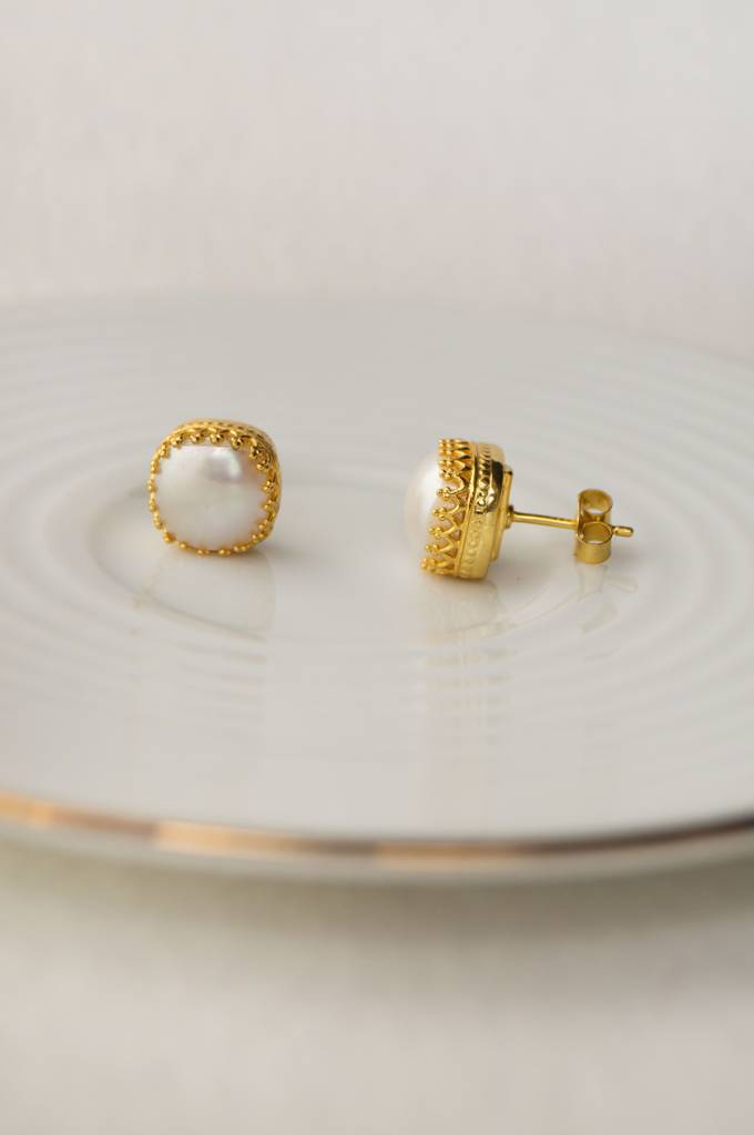 Baroque Fresh Water Pearl Gold Plated Sterling Silver Statement Stud Earrings : MCYES371D810