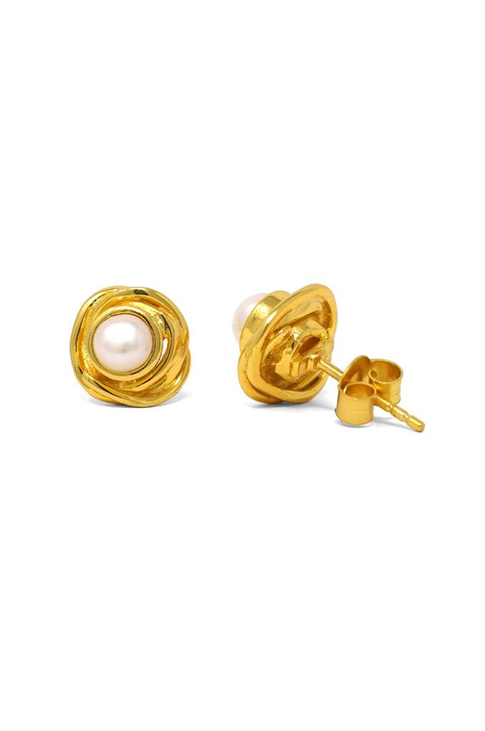 Mannash Pearl With A Flower Gold Plated Sterling Silver Statement Stud Earrings : MCYES385D847