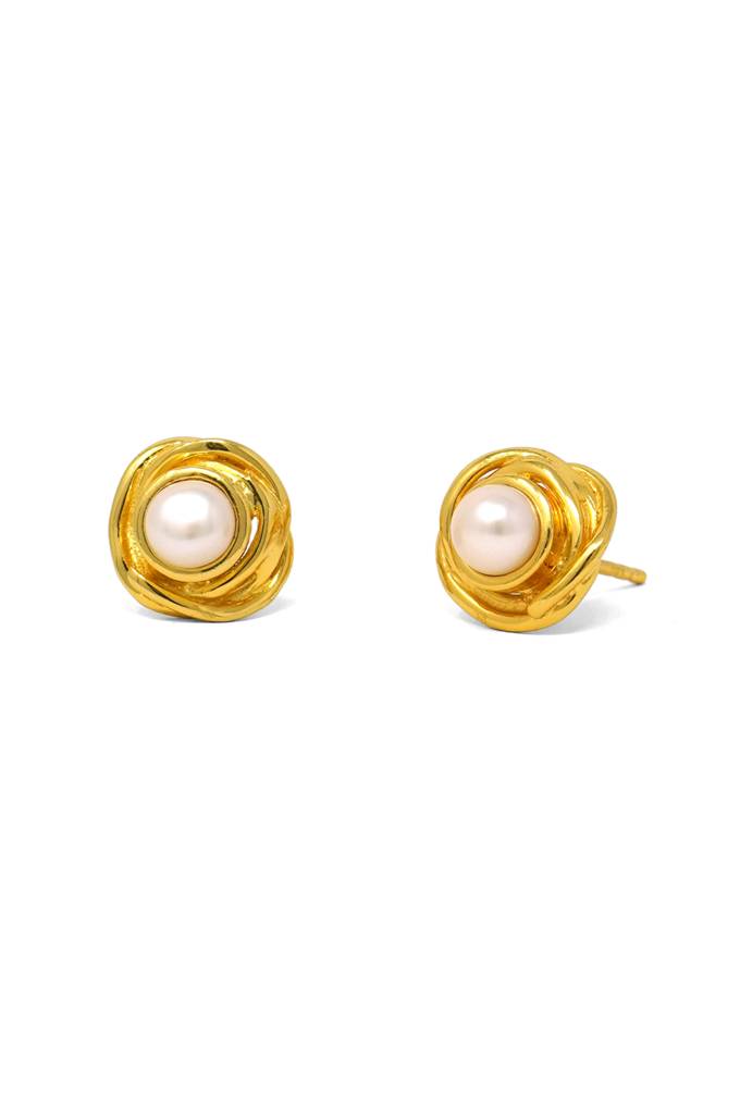 Mannash Pearl With A Flower Gold Plated Sterling Silver Statement Stud Earrings : MCYES385D847