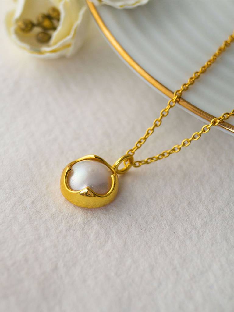 Mannash Clover Pearl Gold Plated Sterling Silver Pendant Chain Necklace : MCYNCP372D811