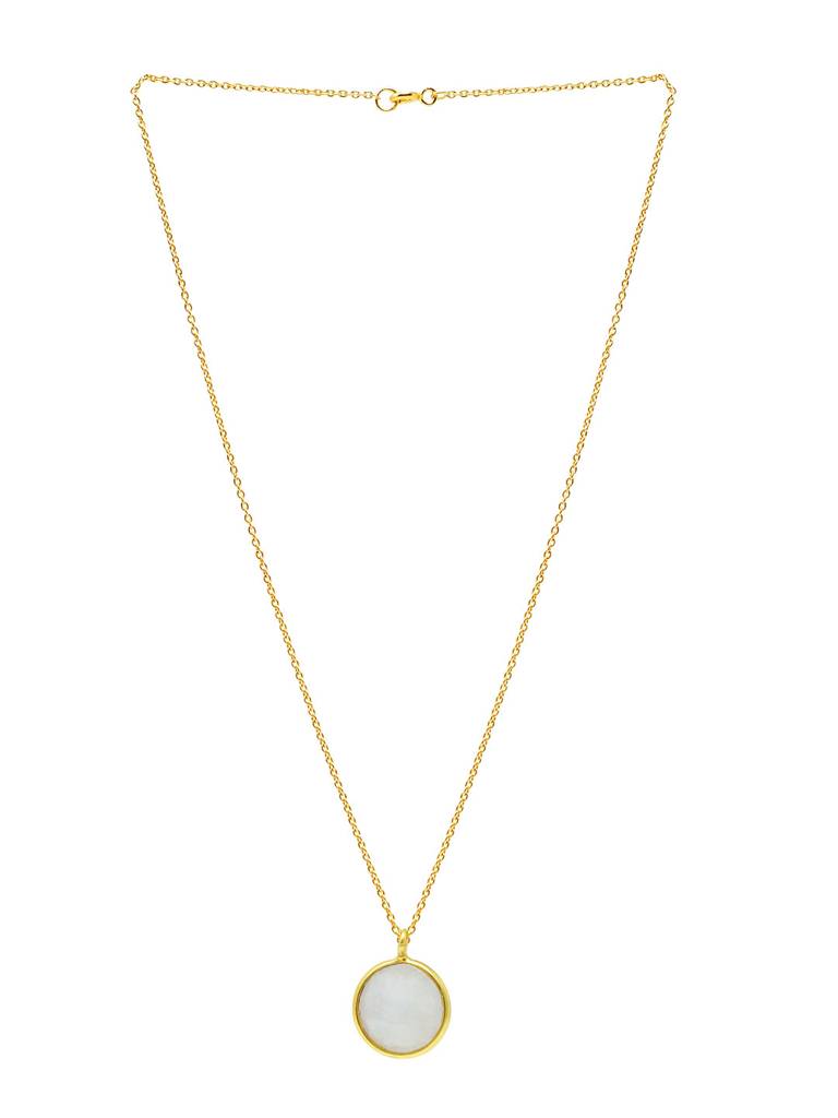 Mannash Rainbow Moonstone Coin Gold Plated Sterling Silver Pendant Necklace