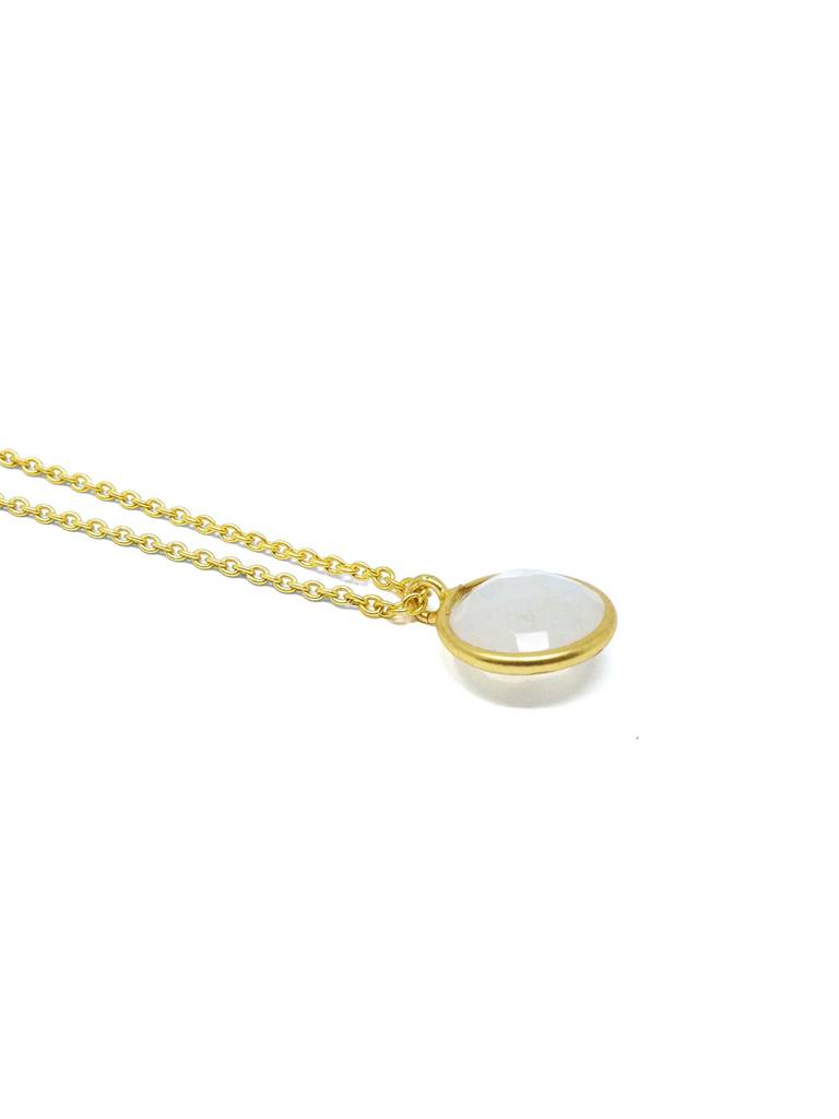 Mannash Rainbow Moonstone Coin Gold Plated Sterling Silver Pendant Necklace