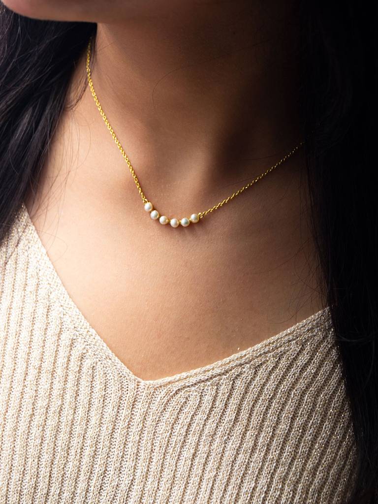 Mannash Dainty Pearl Station Sterling Silver Pendant Necklace : MCYNCP95D164