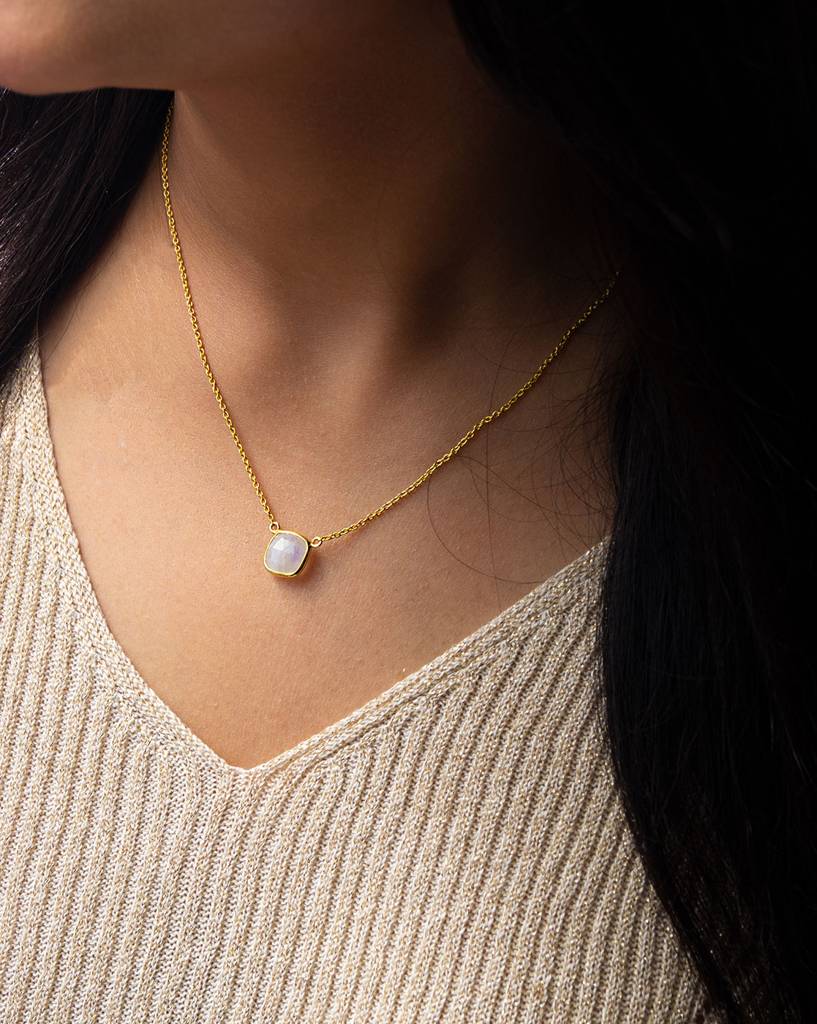 Rainbow Moonstone Cushion Cut Sterling Silver Pendant Necklace : MCYNCP96D168