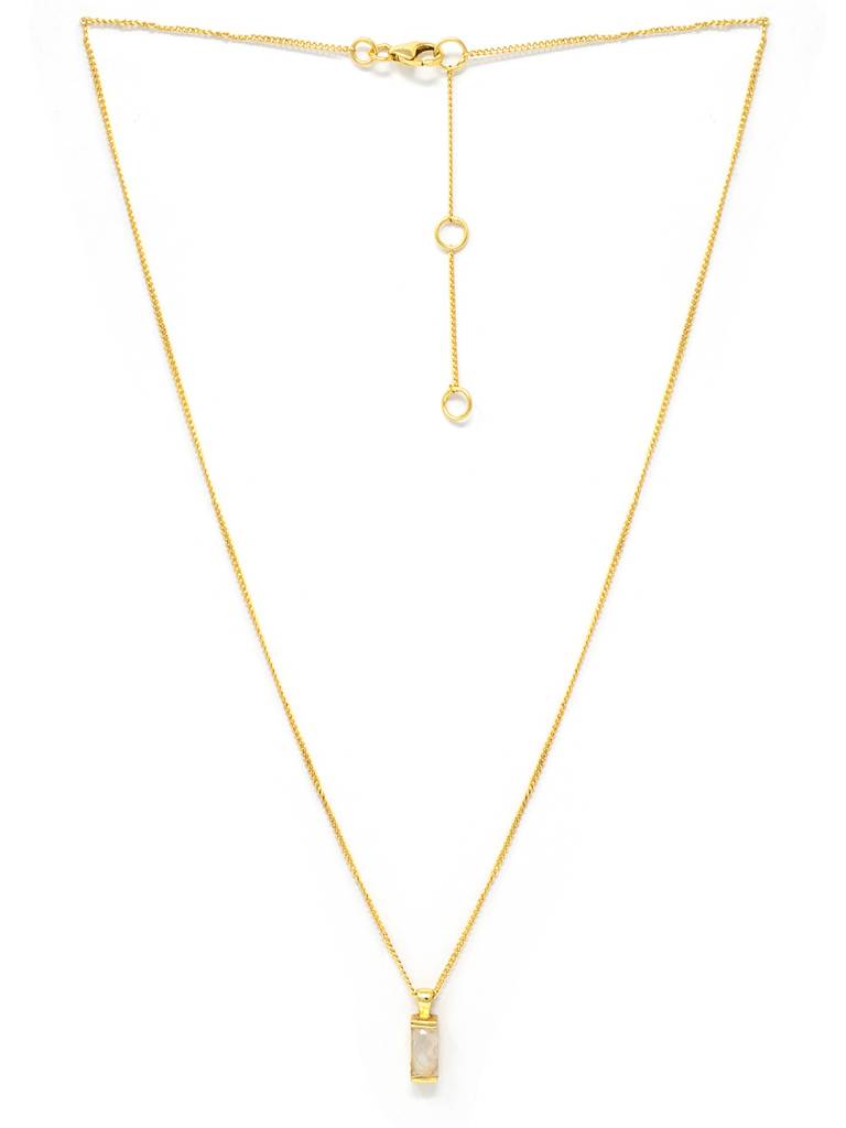 Mannash Rainbow Moon Stone Tiny Bar Gold Plated Sterling Silver Chain Necklace : MCYND578D1372