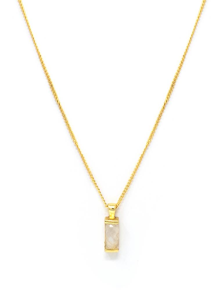 Mannash Rainbow Moon Stone Tiny Bar Gold Plated Sterling Silver Chain Necklace : MCYND578D1372