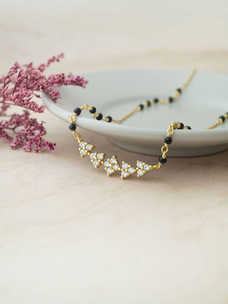 Dainty Flower Magic Rose Gold Plated Sterling Silver Mangalsutra Necklace : MCYNM855D1985