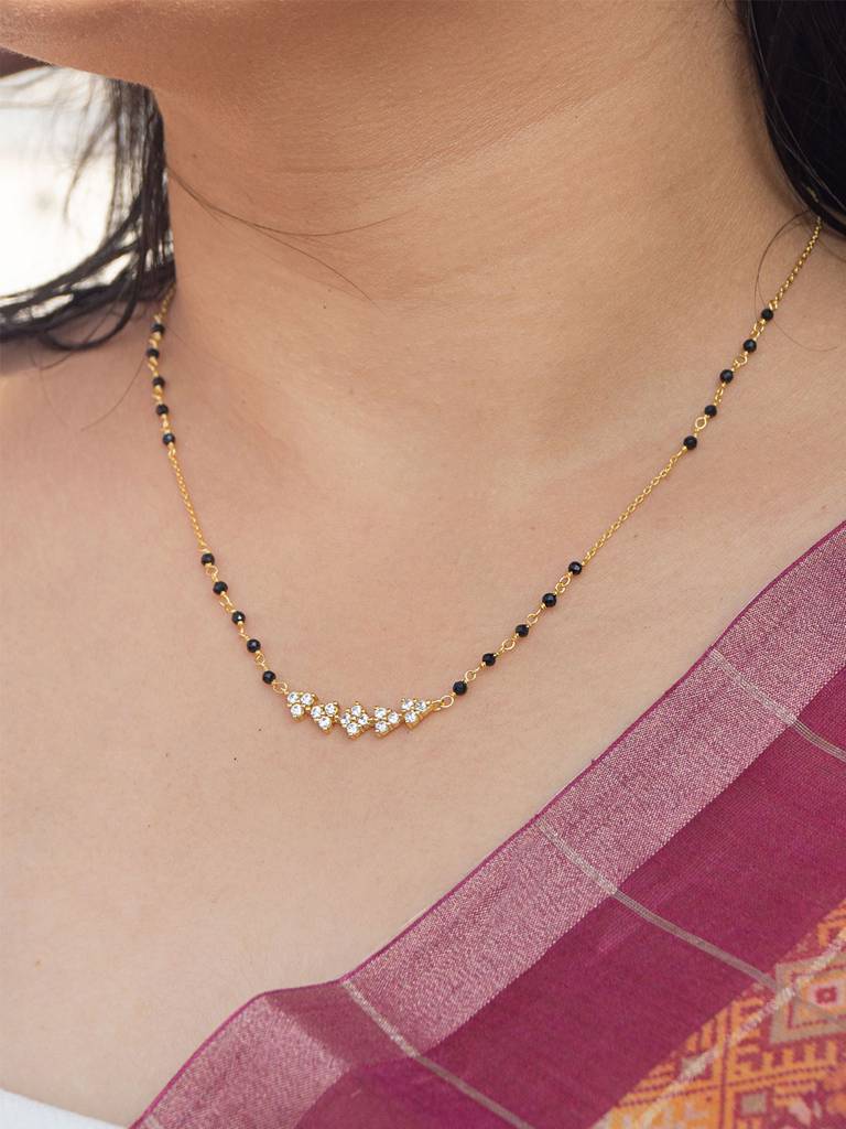 Dainty Flower Magic Rose Gold Plated Sterling Silver Mangalsutra Necklace : MCYNM855D1985