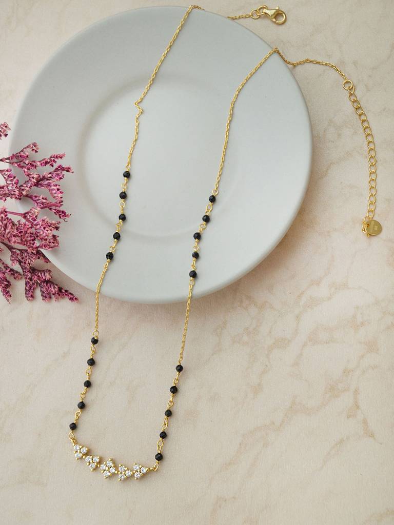 Dainty Flower Magic Rose Gold Plated Sterling Silver Mangalsutra Necklace : MCYNM855D1985