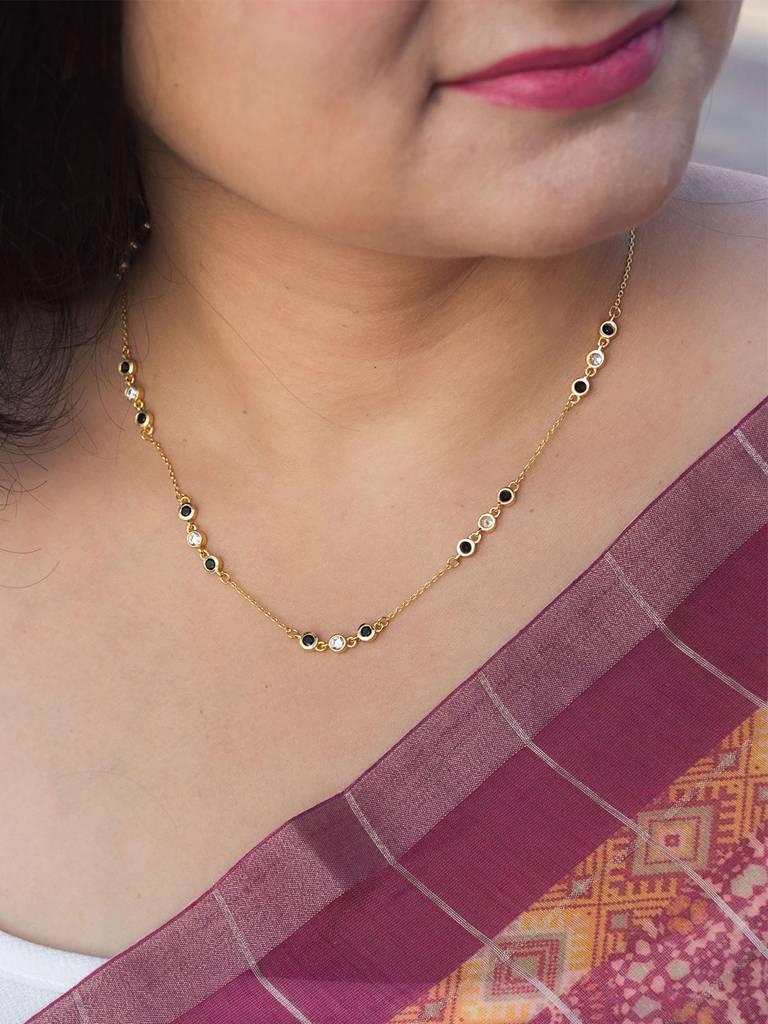 Station Fine Line Gold Plated Sterling Silver Mangalsutra Chain Necklace : MCYNM859D1991