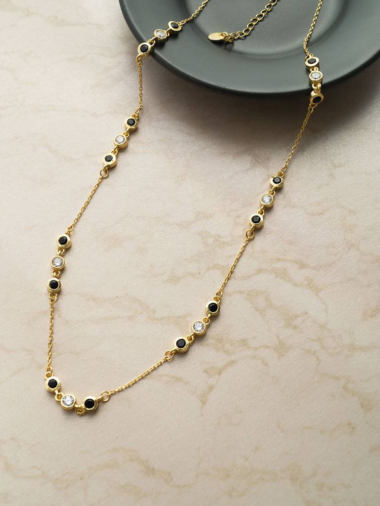 Station Fine Line Gold Plated Sterling Silver Mangalsutra Chain Necklace : MCYNM859D1991