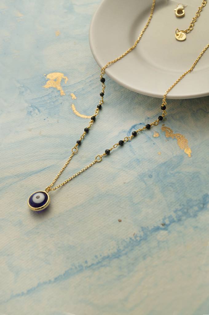 Stylish Evil Eye Gold Plated Sterling Silver Mangalsutra Necklace : MCYNM860D1993