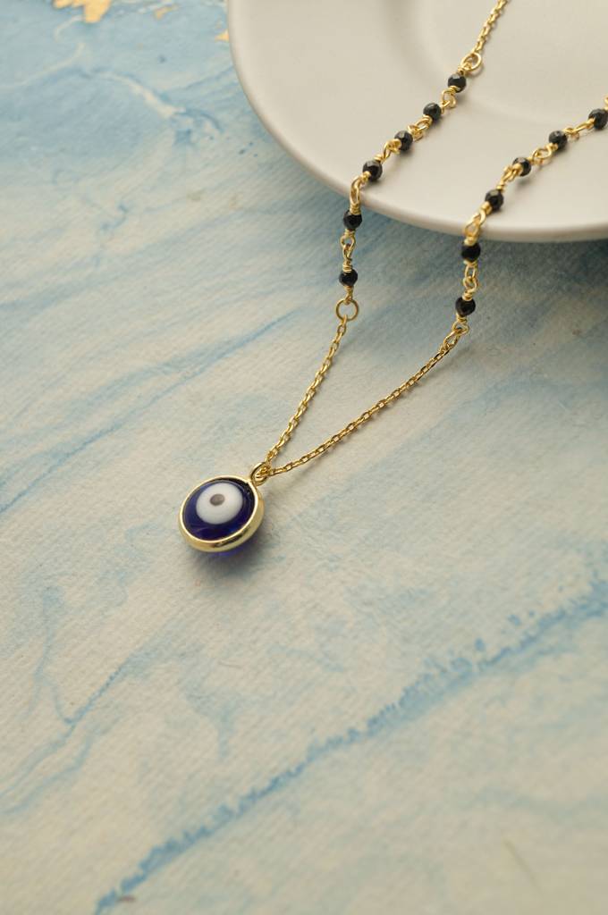 Stylish Evil Eye Gold Plated Sterling Silver Mangalsutra Necklace : MCYNM860D1993