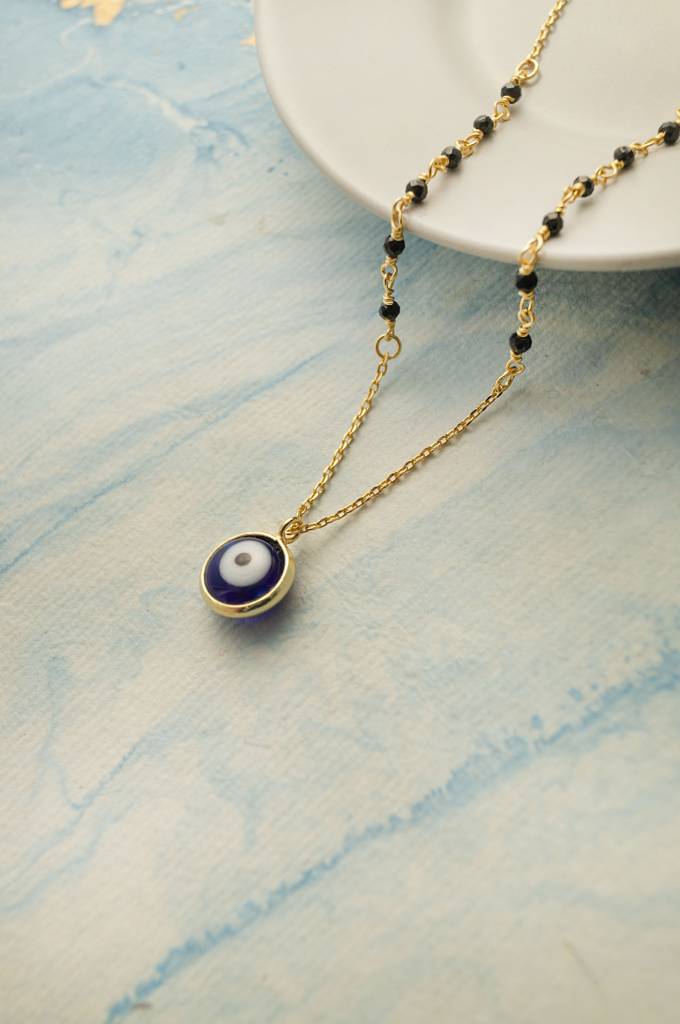 Stylish Evil Eye Gold Plated Sterling Silver Mangalsutra Necklace : MCYNM860D1993
