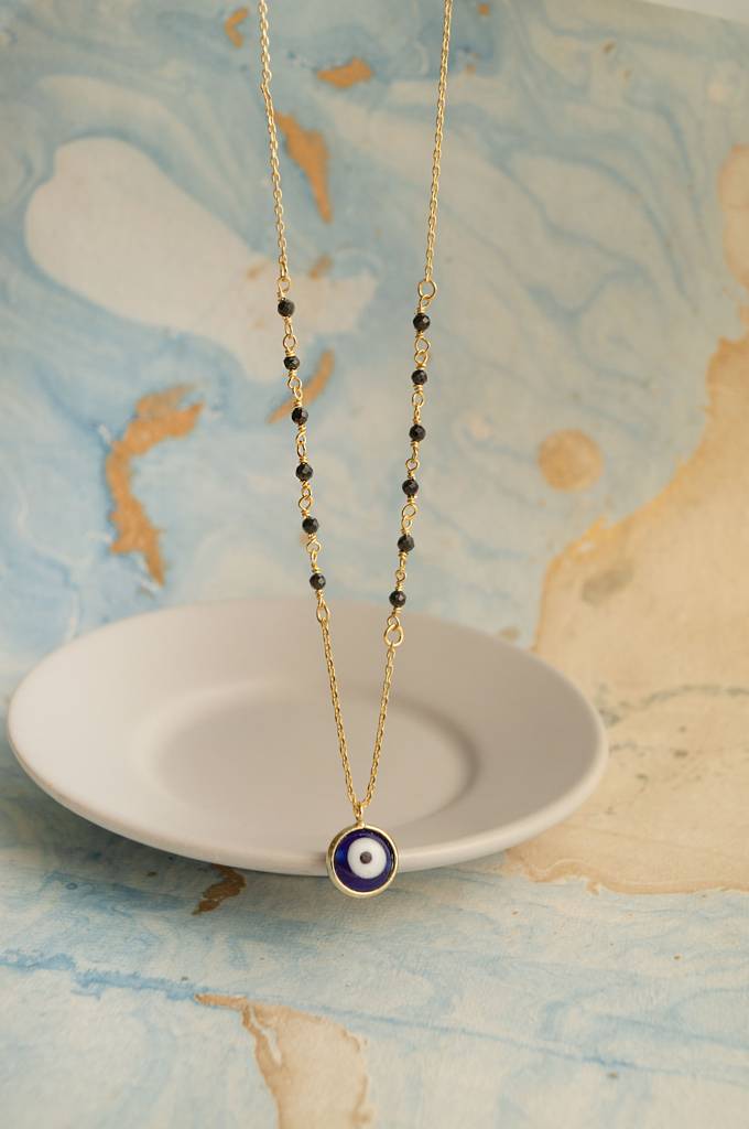 Stylish Evil Eye Gold Plated Sterling Silver Mangalsutra Necklace : MCYNM860D1993