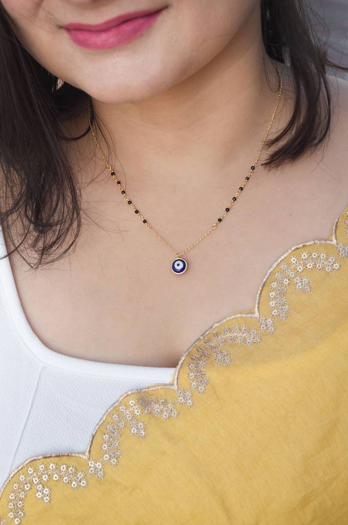Stylish Evil Eye Gold Plated Sterling Silver Mangalsutra Necklace : MCYNM860D1993