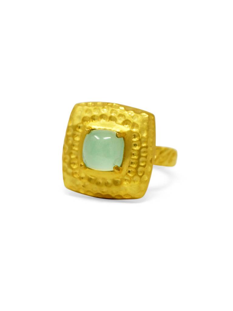 Hammered Aqua Chalcedony Statement Sterling Silver Ring : MCYRS104D182