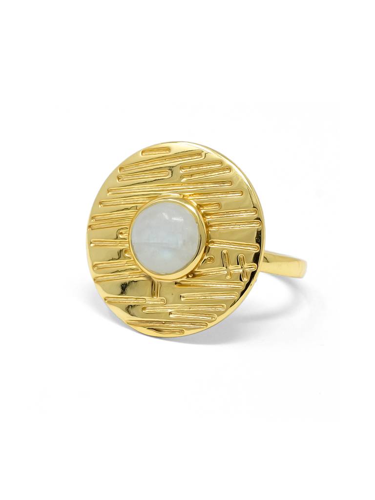 Speckled Rainbow Moon Stone Statement Sterling Silver Ring : MCYRS94D163