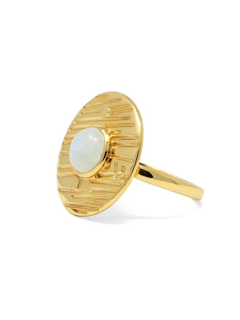 Speckled Rainbow Moon Stone Statement Sterling Silver Ring : MCYRS94D163