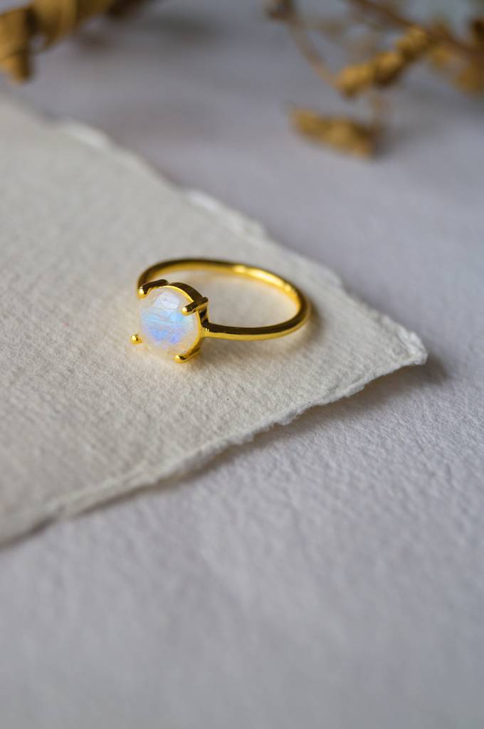 Divine Moon Stone Gold Plated Sterling Silver Classic Ring : MCYRS97D171-2