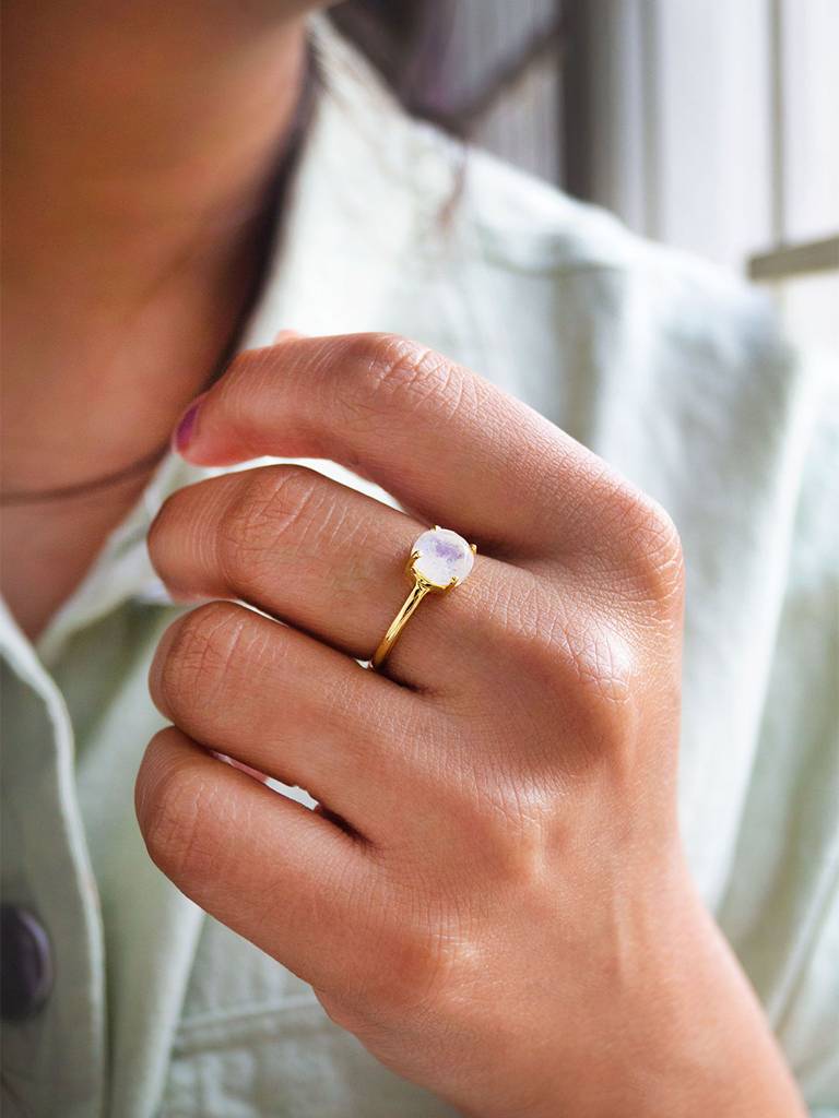 Divine Moon Stone Gold Plated Sterling Silver Classic Ring : MCYRS97D171
