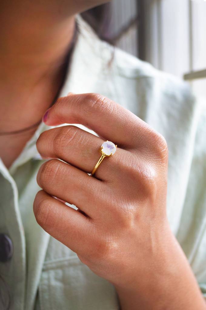 Divine Moon Stone Gold Plated Sterling Silver Classic Ring : MCYRS97D171-1